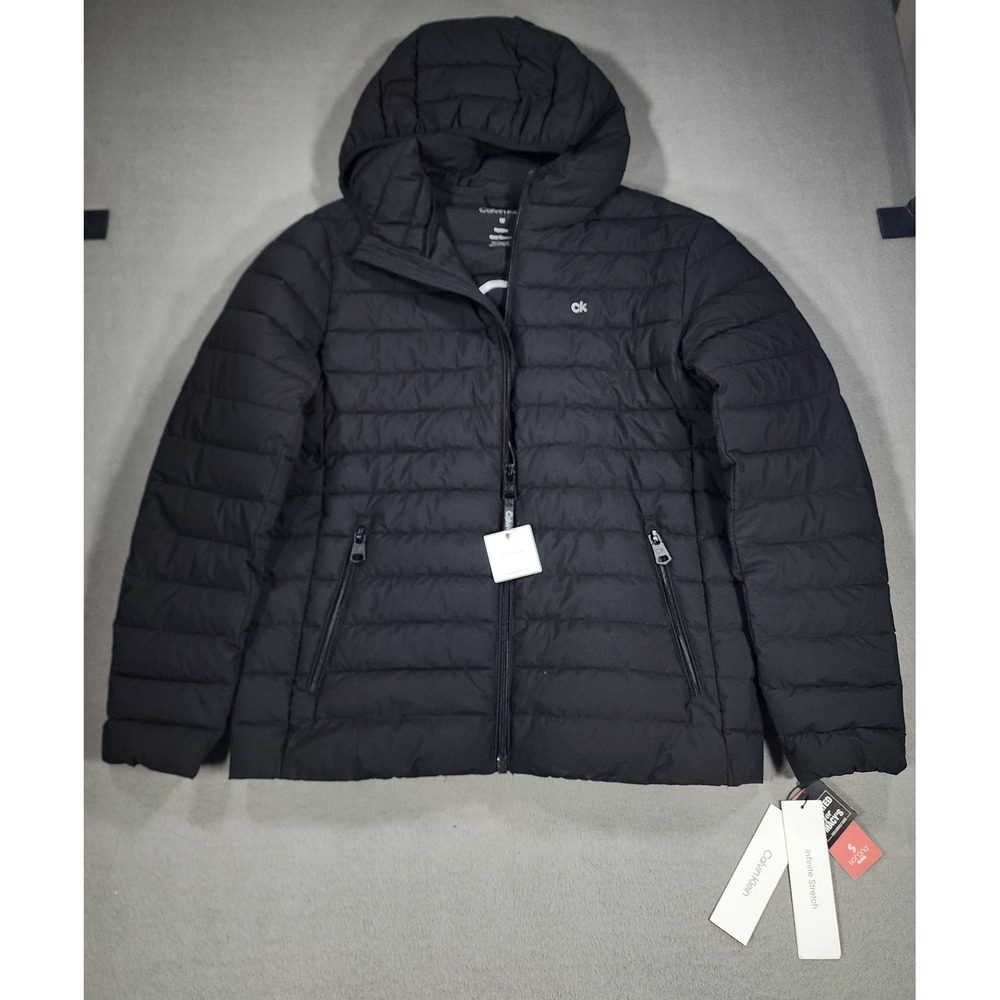 Calvin Klein Infinite Hooded Men's Quilted Puffer Packable Coat Black Medium